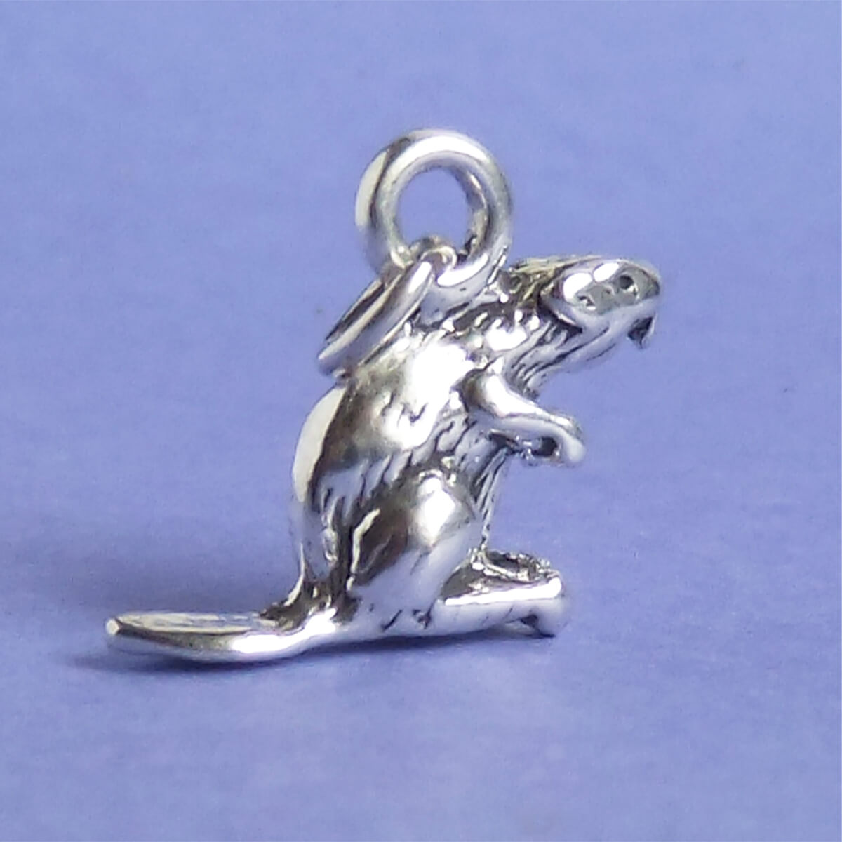 Beaver charm sterling silver on purple background