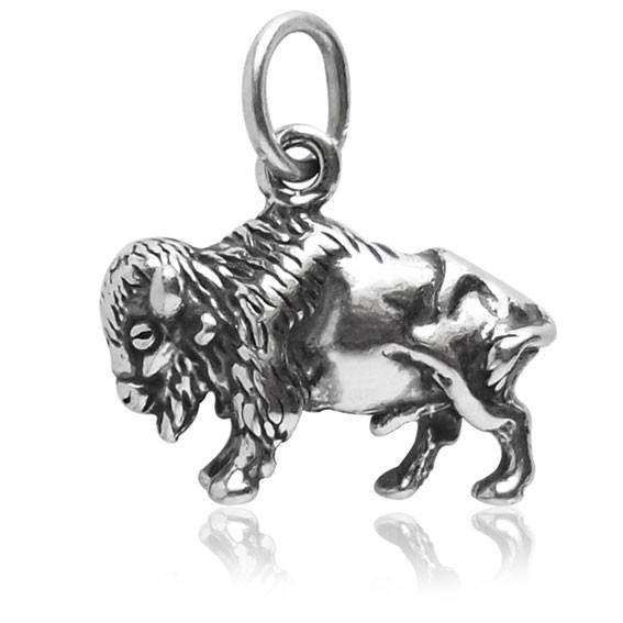 silver buffalo charm pictured from side on a white background