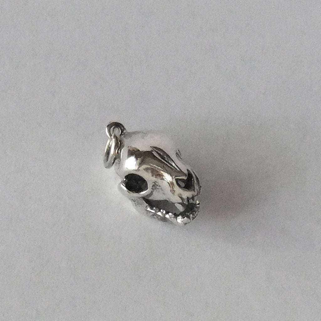 cat skull charm in sterling silver