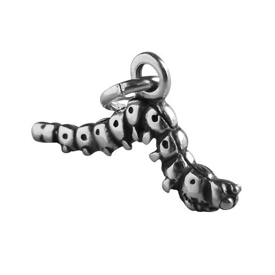 Silver caterpillar charm on white background