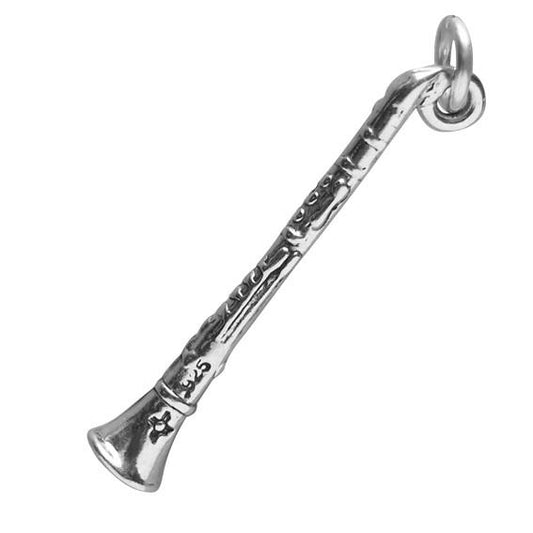Sterling silver clarinet charm on white background