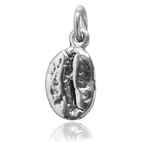 silver coffee bean charm on white background