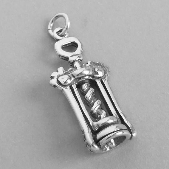 Sterling Silver Corkscrew Bottle Opener Pendant