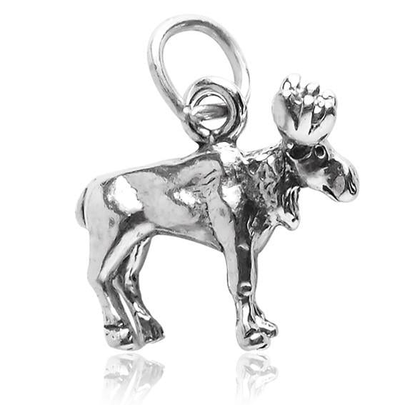 silver moose charm on white background