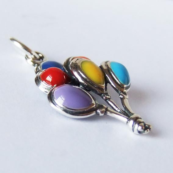 side view of Sterling Silver Enamel Balloons Charm on light grey background