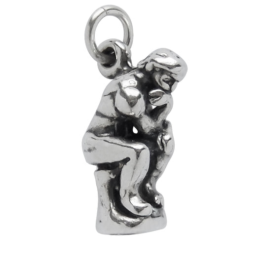 silver the thinker sculpture charm on white background