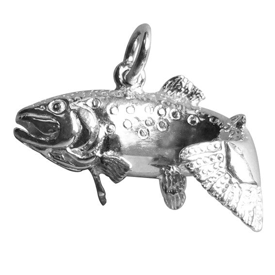 trout fish charm in sterling silver