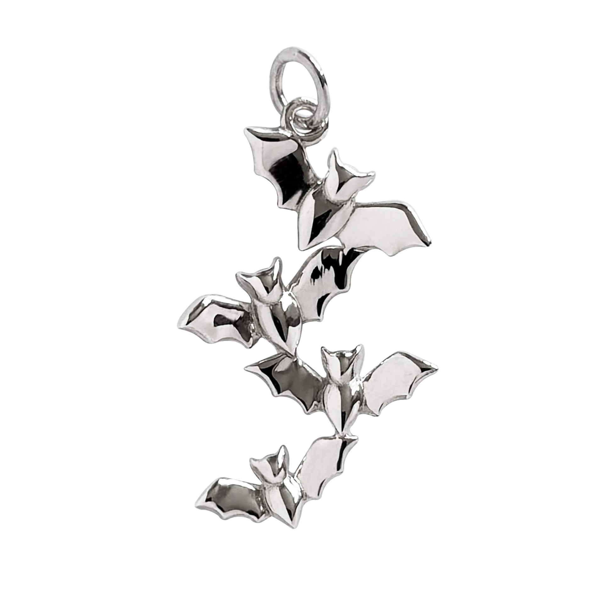 Four flying bats charm sterling silver pendant