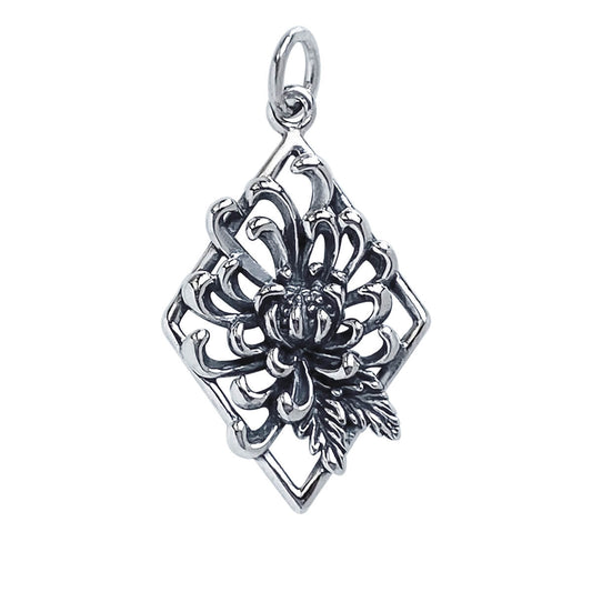 chrysanthemum charm sterling silver flower pendant from Charmarama Charms