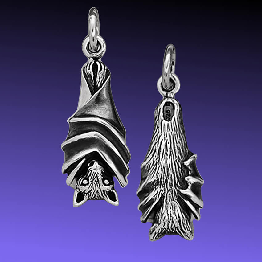 Flying fox pendant back and front sterling silver