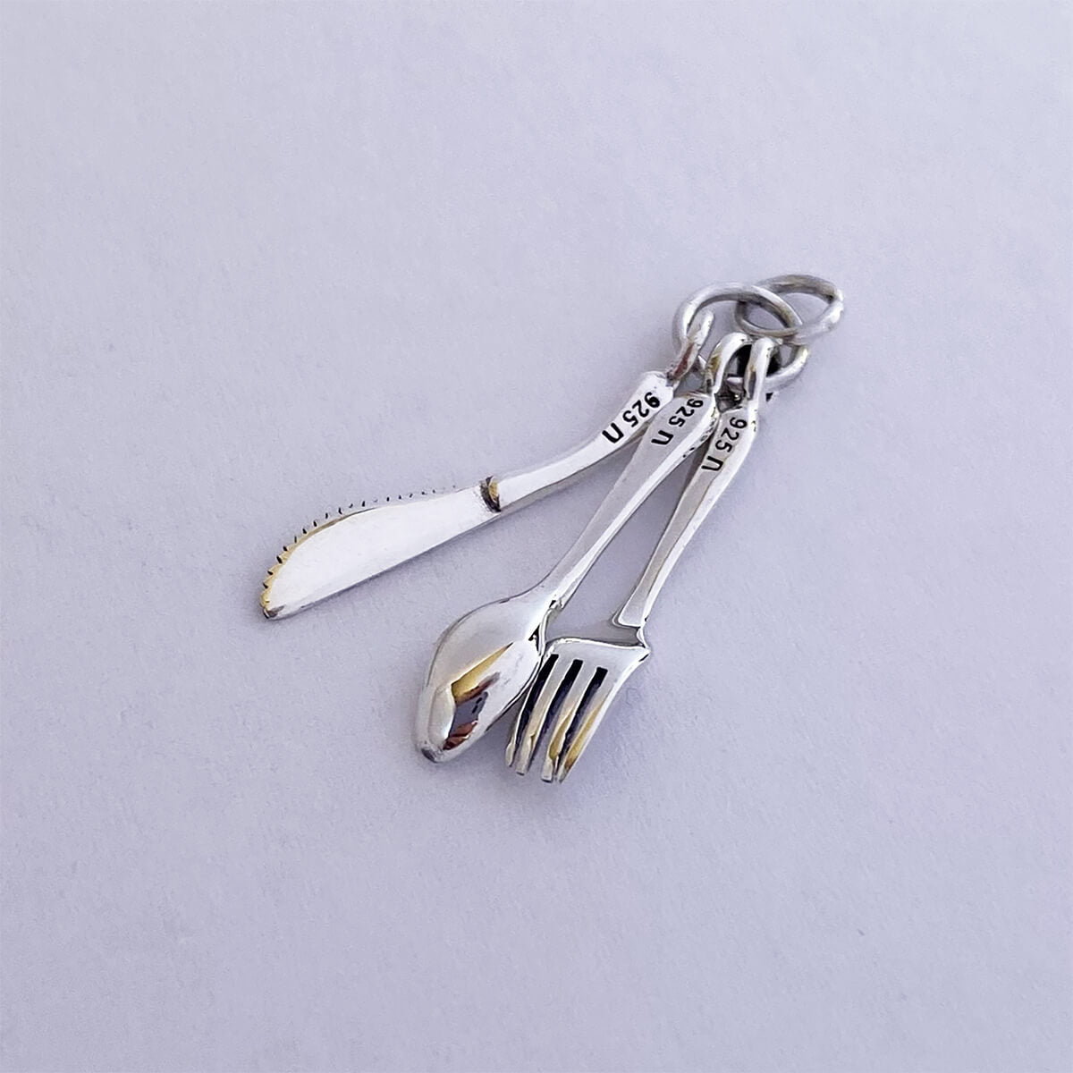 Sterling silver knife fork and spoon charm kitchen cutlery pendant