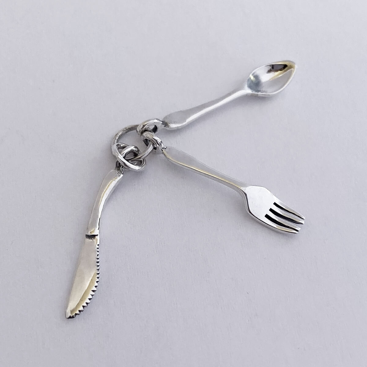 Sterling silver knife fork and spoon charm cutlery pendant