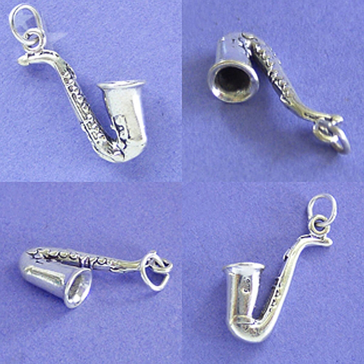 Sterling silver 3D sax instrument charm