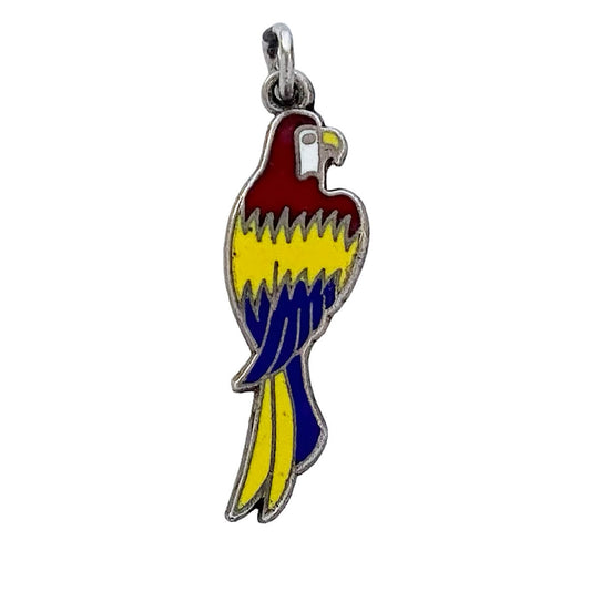 Sterling silver and enamel macaw bird charm