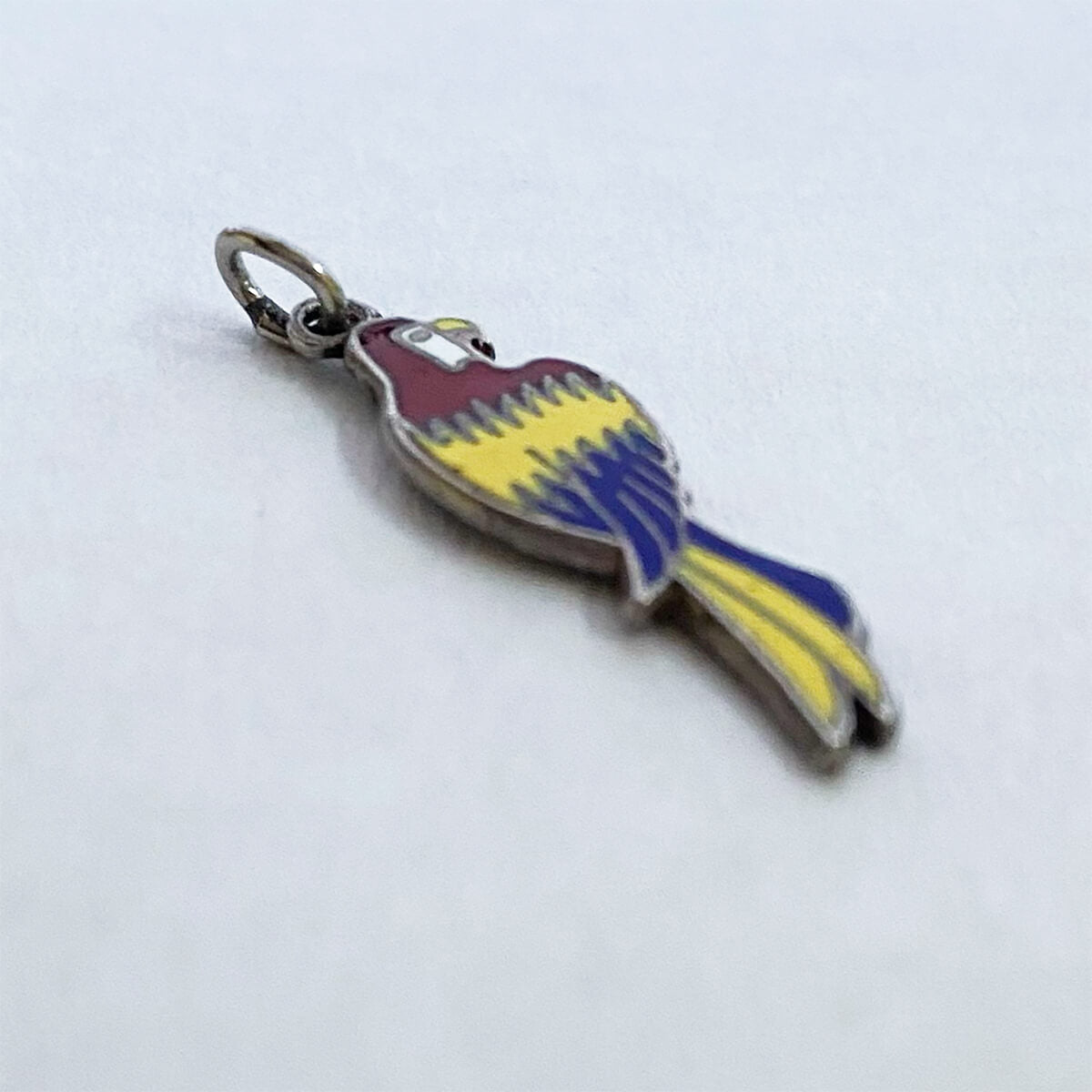 Vintage sterling silver and enamel macaw bird charm