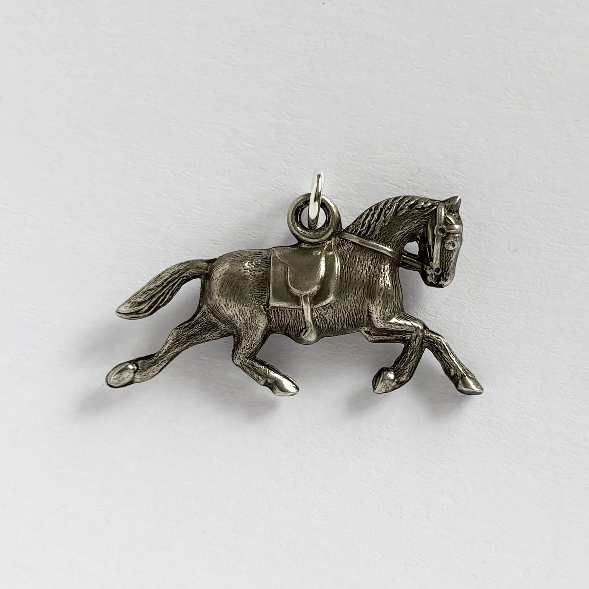 Silver vintage 3D horse galloping charm