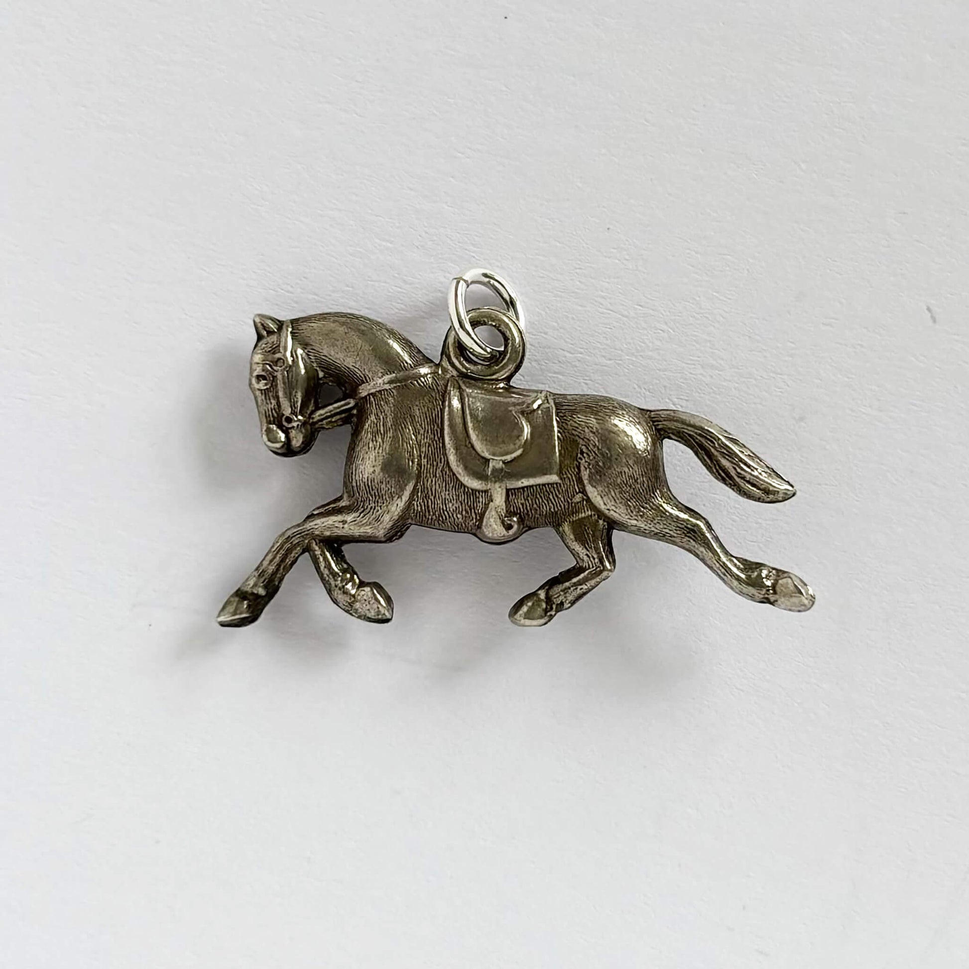 Silver vintage 3 dimensional pony trotting charm