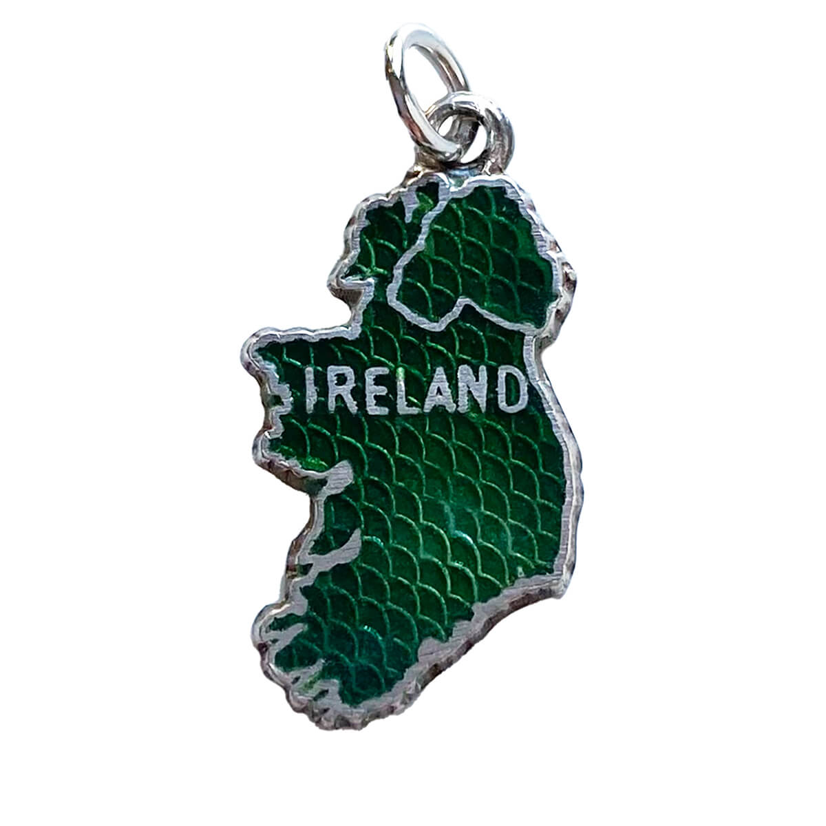 Sterling silver antique map of Ireland with green enamel