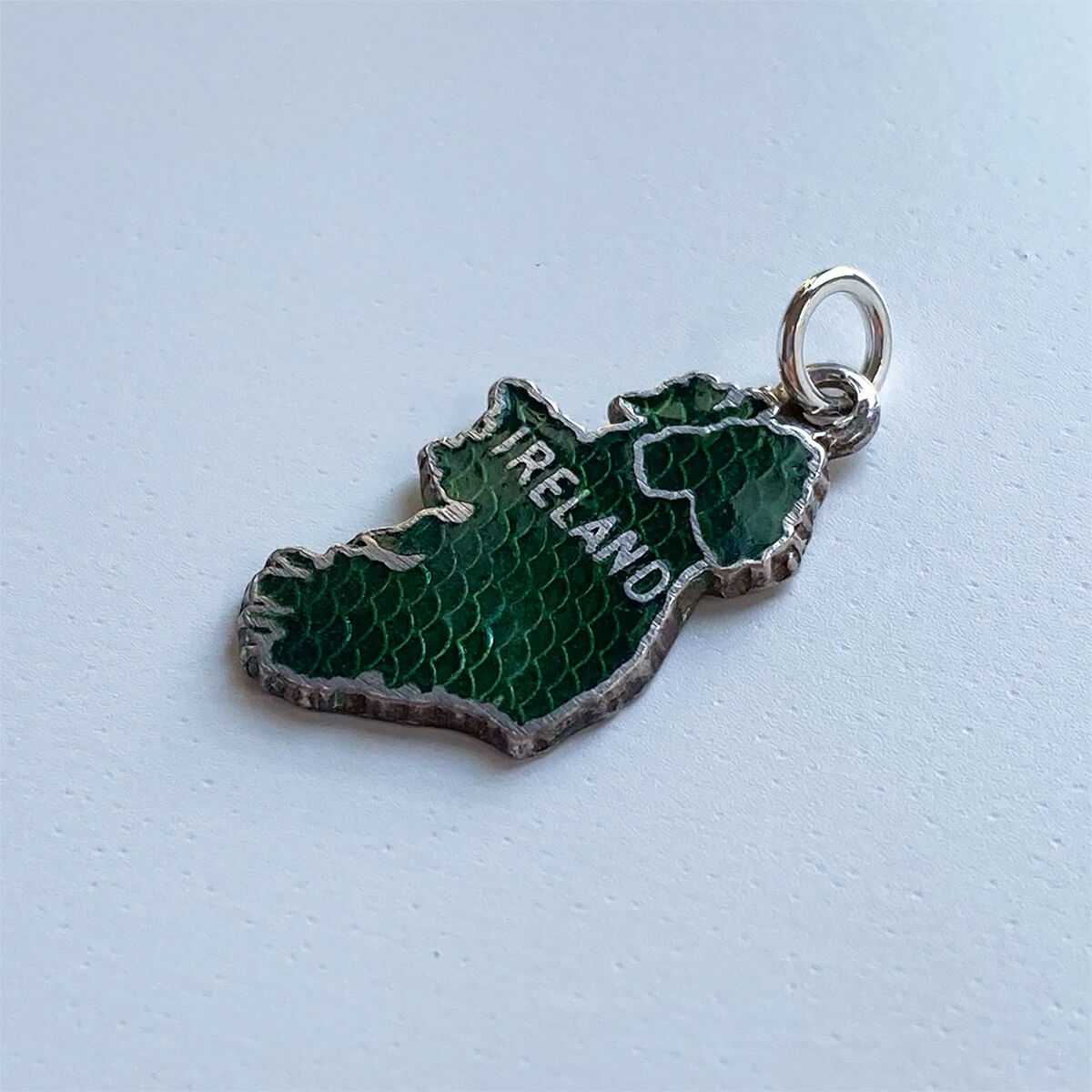 Sterling silver vintage Irish map with green enamel