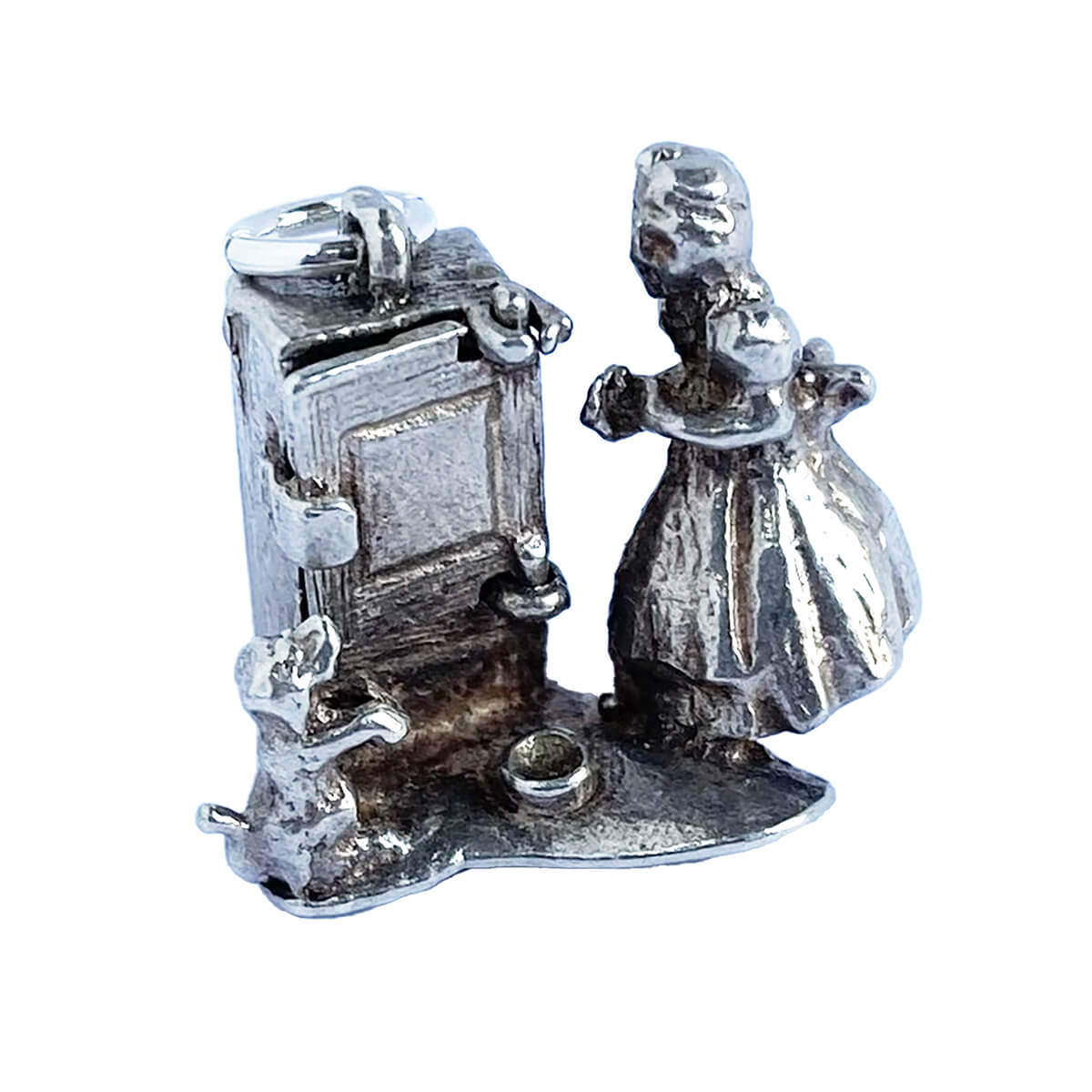 Vintage silver Old Mother Hubbard charm with opening cupboard