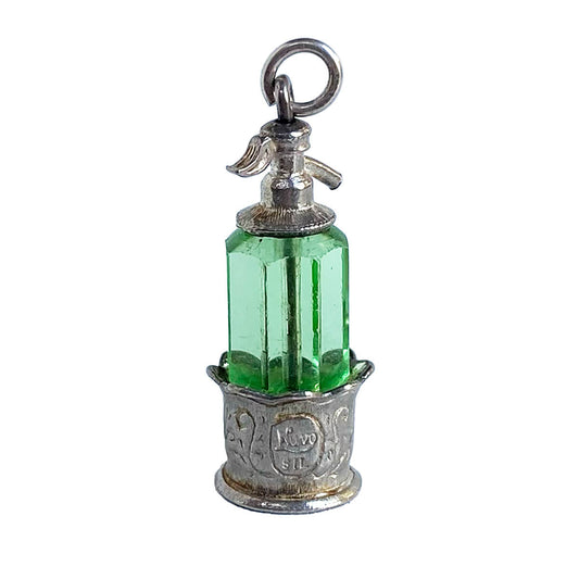 Vintage silver and green crystal soda syphon charm by Nuvo
