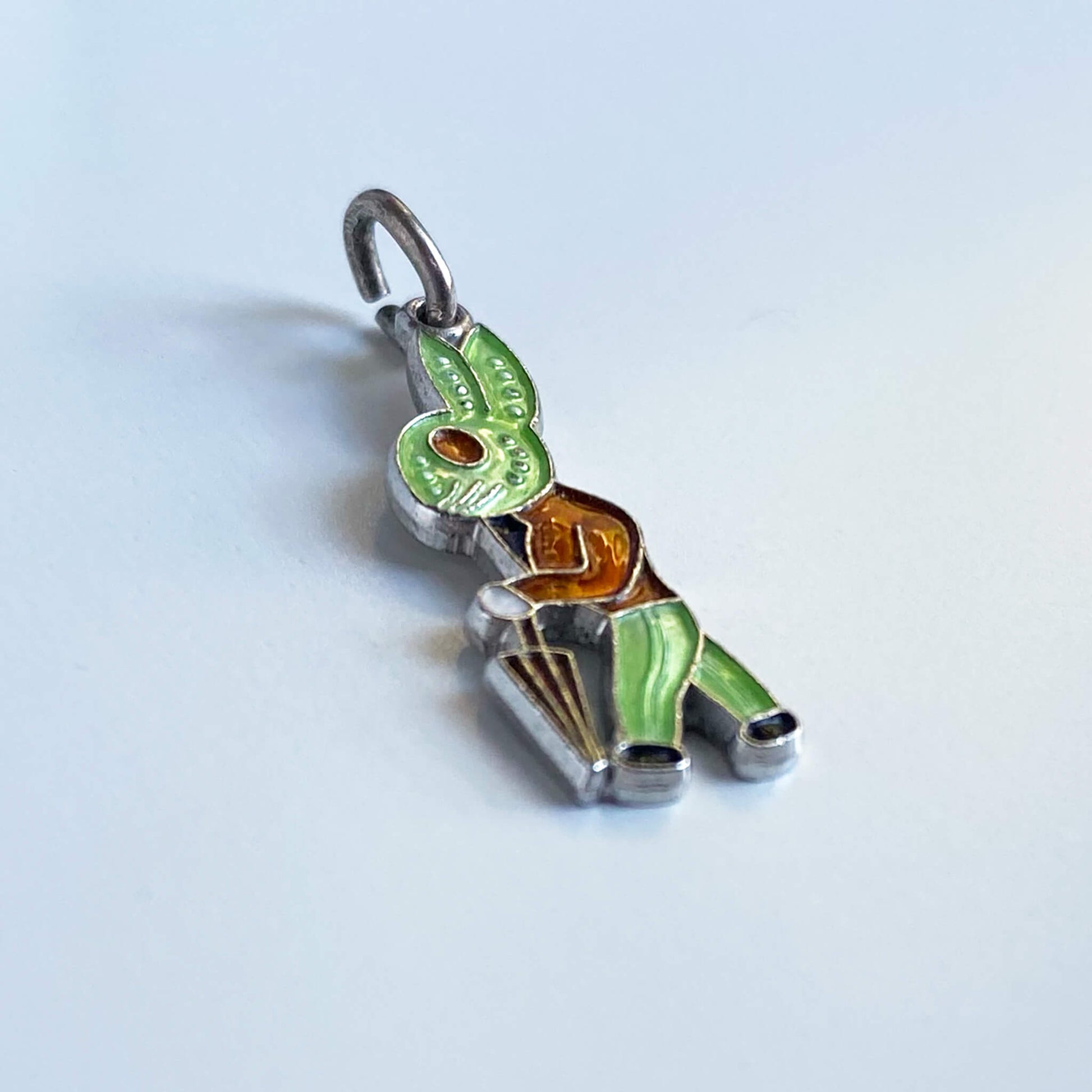 Wells Top Hat Rabbit Charm sterling silver and green enamel animal pendant