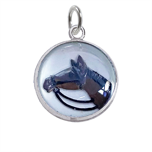 Vintage reverse crystal horse charm sterling silver under glass dome