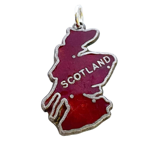 Vintage sterling silver Scotland map charm with red enamel from Charmarama Charms