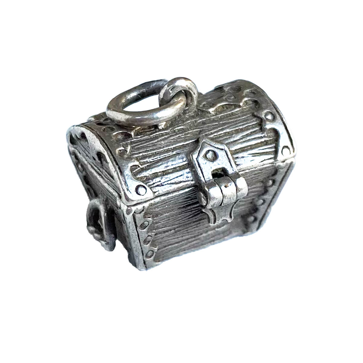 Vintage silver opening treasure chest charm with crystals
