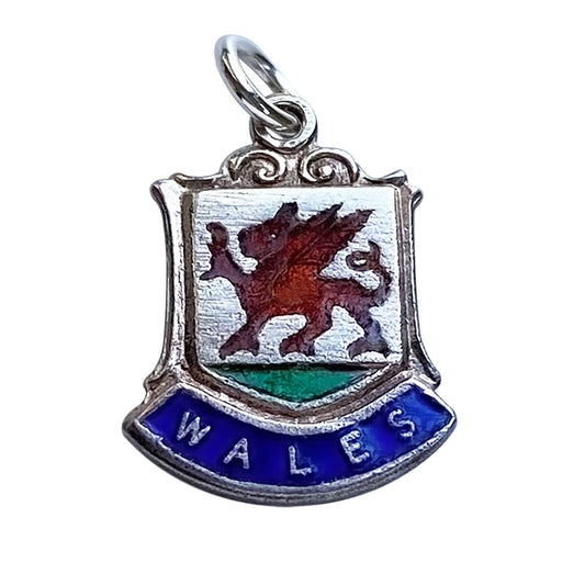 Vintage silver and enamel Wales shield charm