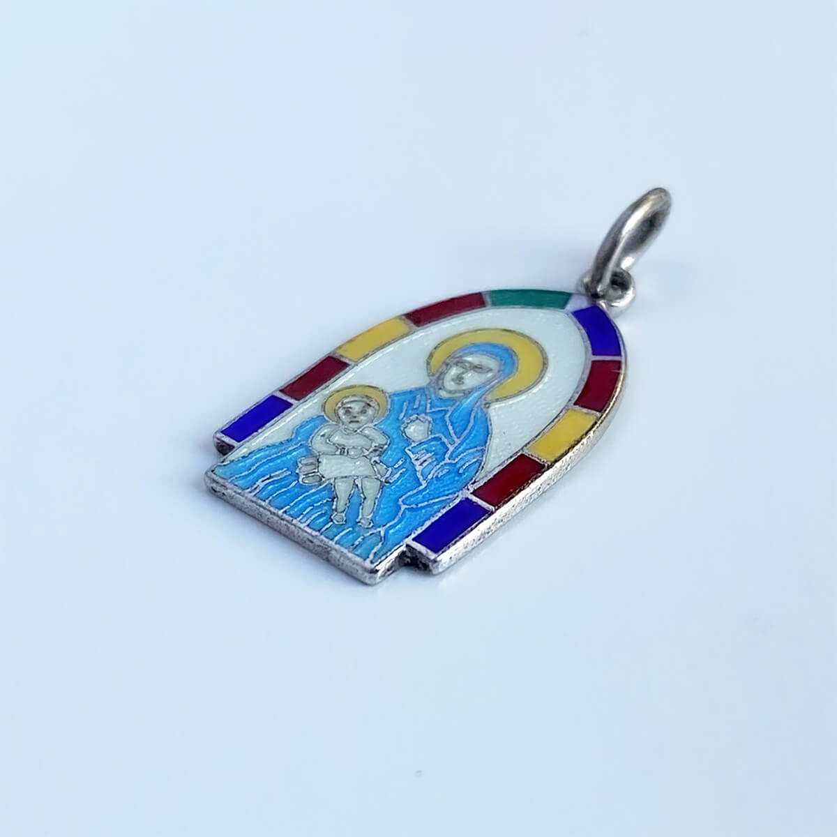 Vintage Stained Glass Window charm made by Wells Top Hat enamelled sterling silver
