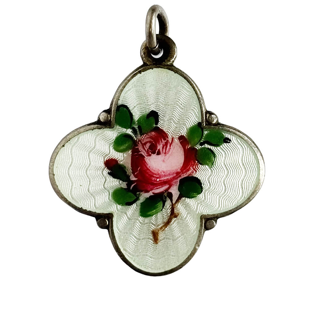 Enamel rose pendant on a white background by David Andersen