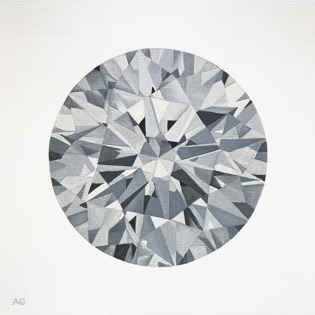 Round diamond with geometric pattern on a white background painted by Amanda Gosse