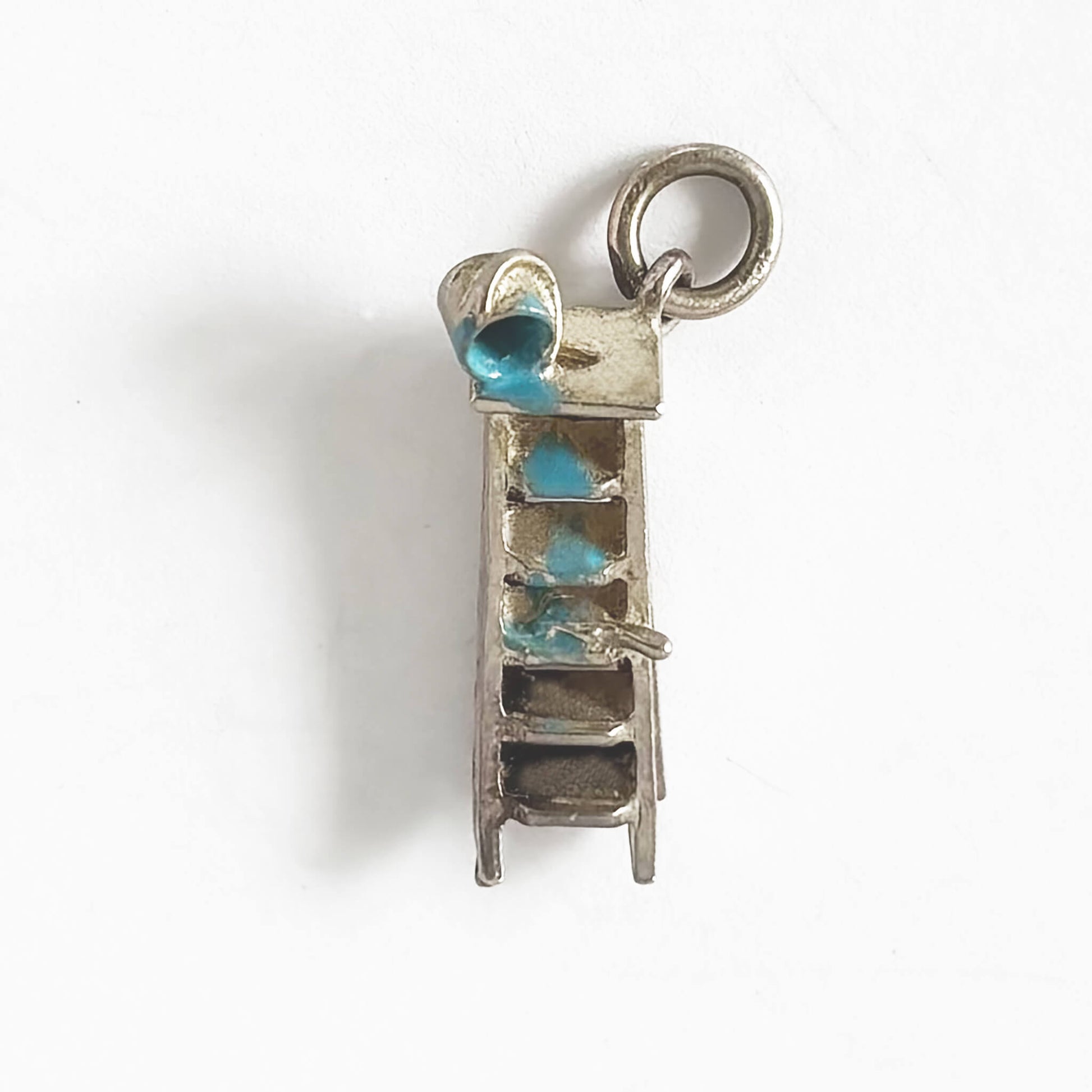 Silver and blue enamel ladder and can of paint charm
