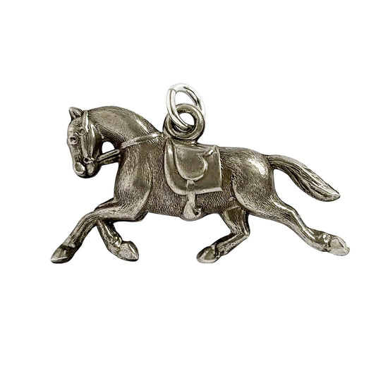 Silver vintage 3D horse trotting charm