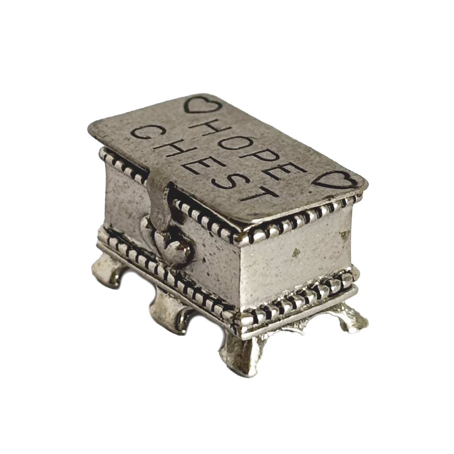 Sterling silver hope chest charm on a white background