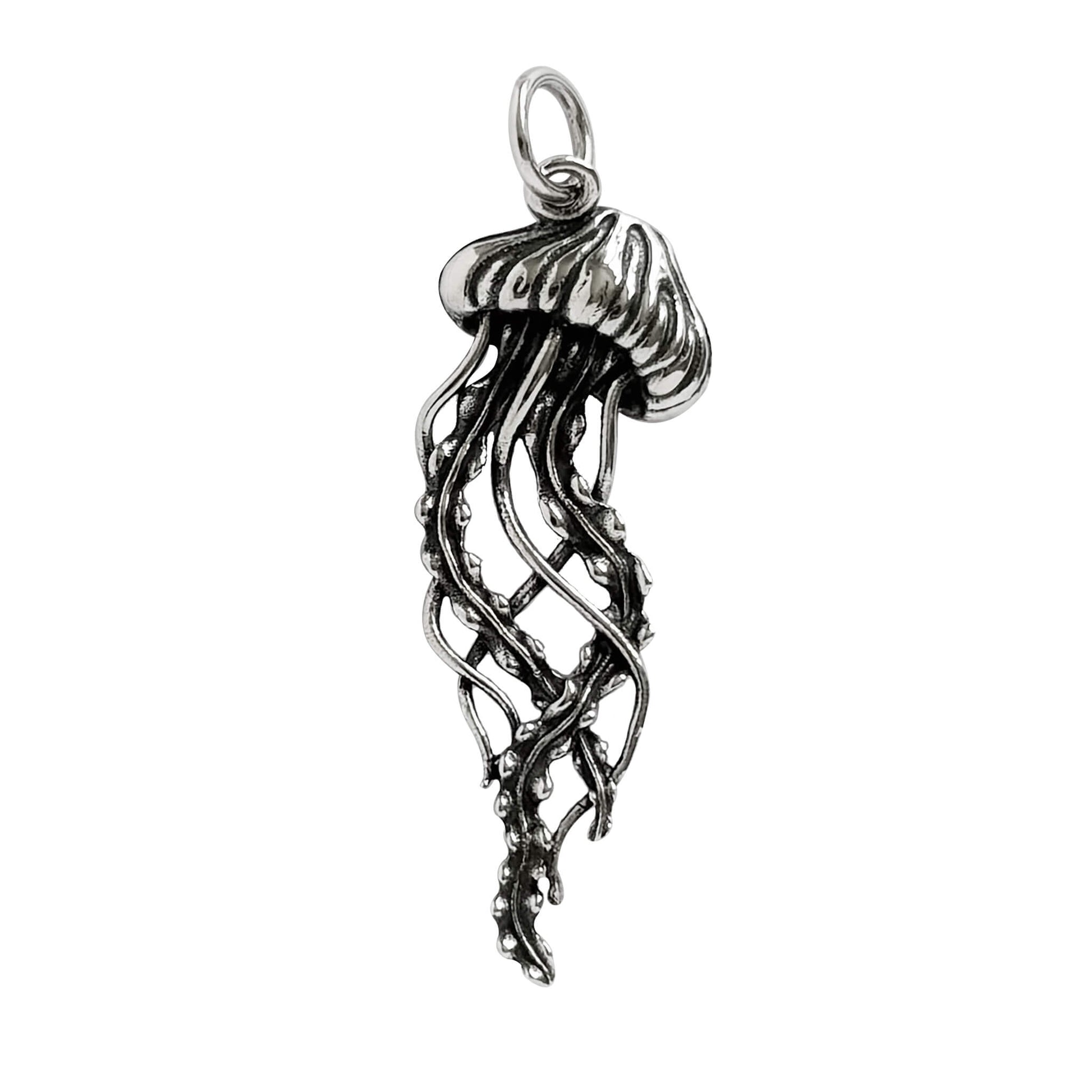 Jellyfish charm in sterling silver with trailing tentacles from Charmarama Charms