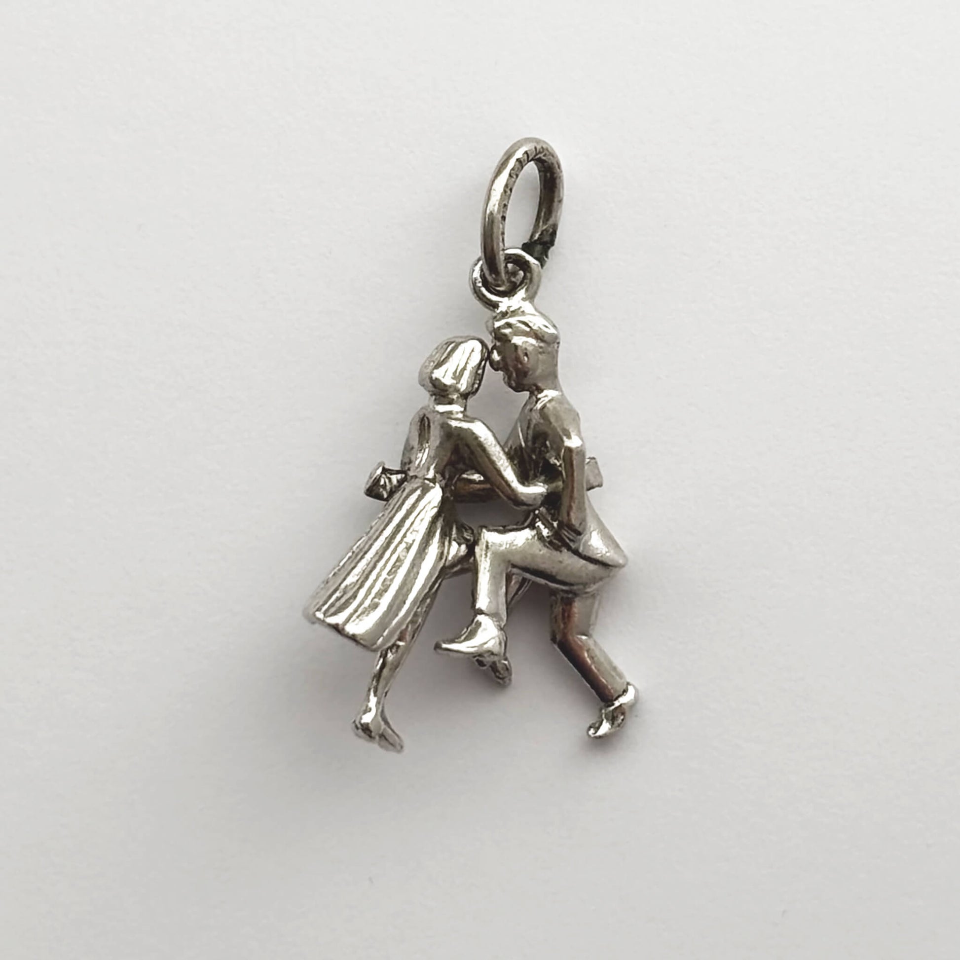 Sterling silver jitterbug jive dancers charm on a white background