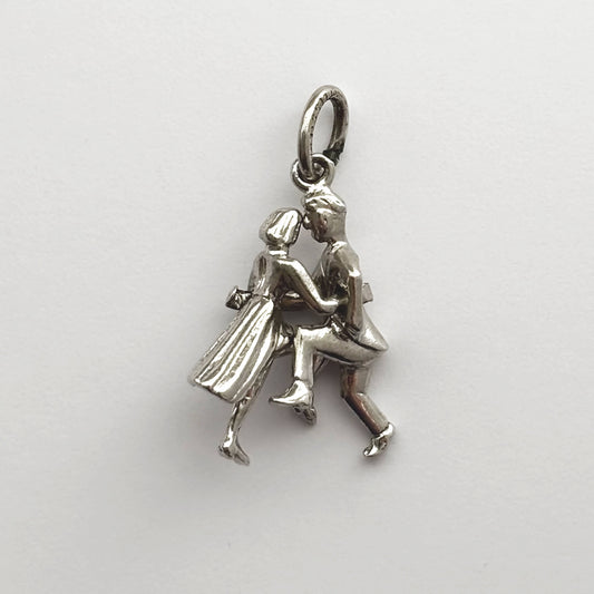Sterling silver jitterbug jive dancers charm on a white background