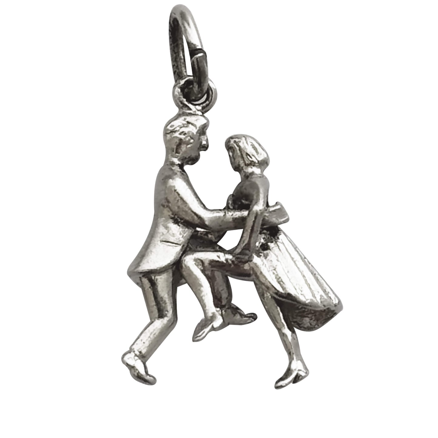 Sterling silver jitterbug jive dancers charm on a white background