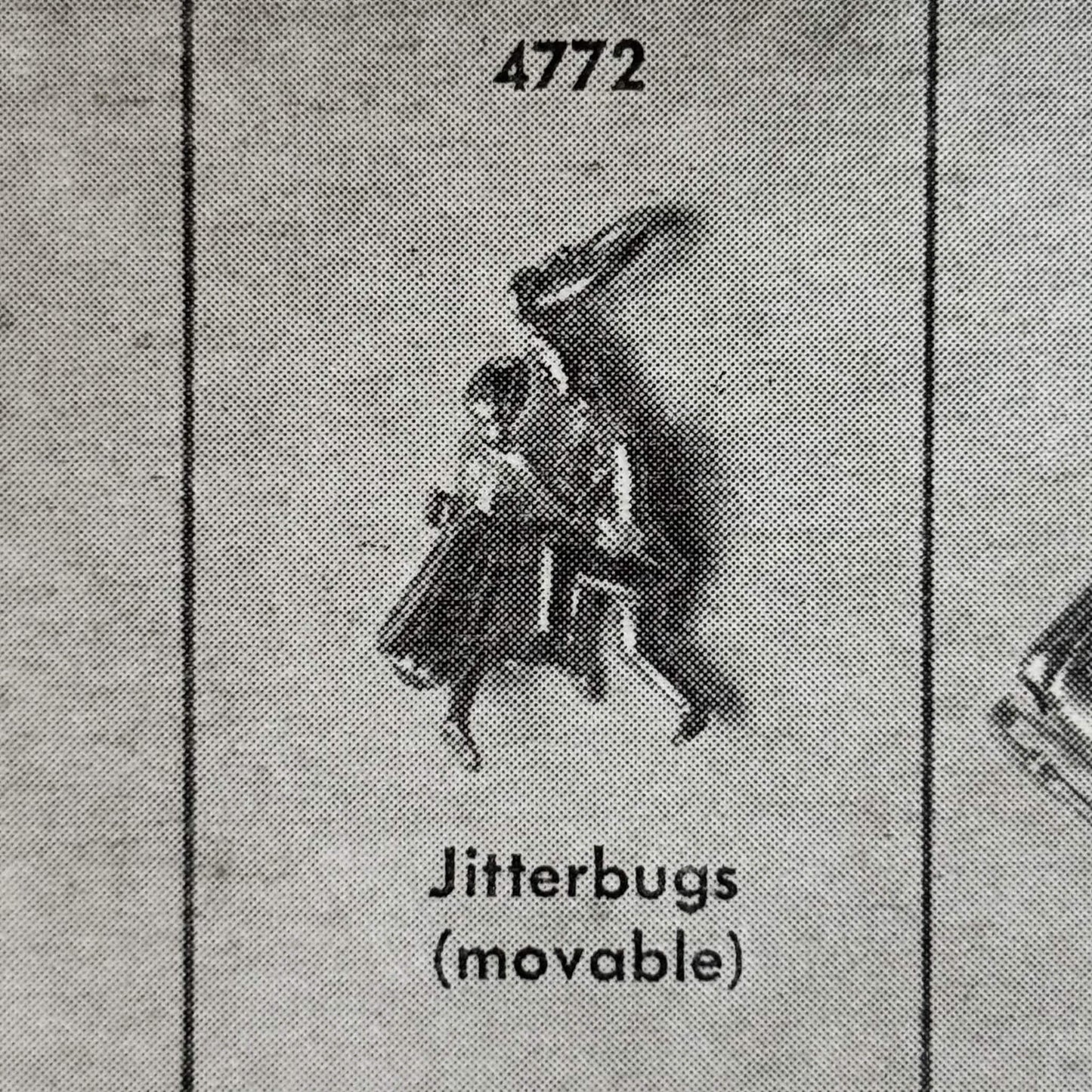 Vintage charm catalogue page with 'Jitterbugs (movable)' text and a small photo on a textured background.