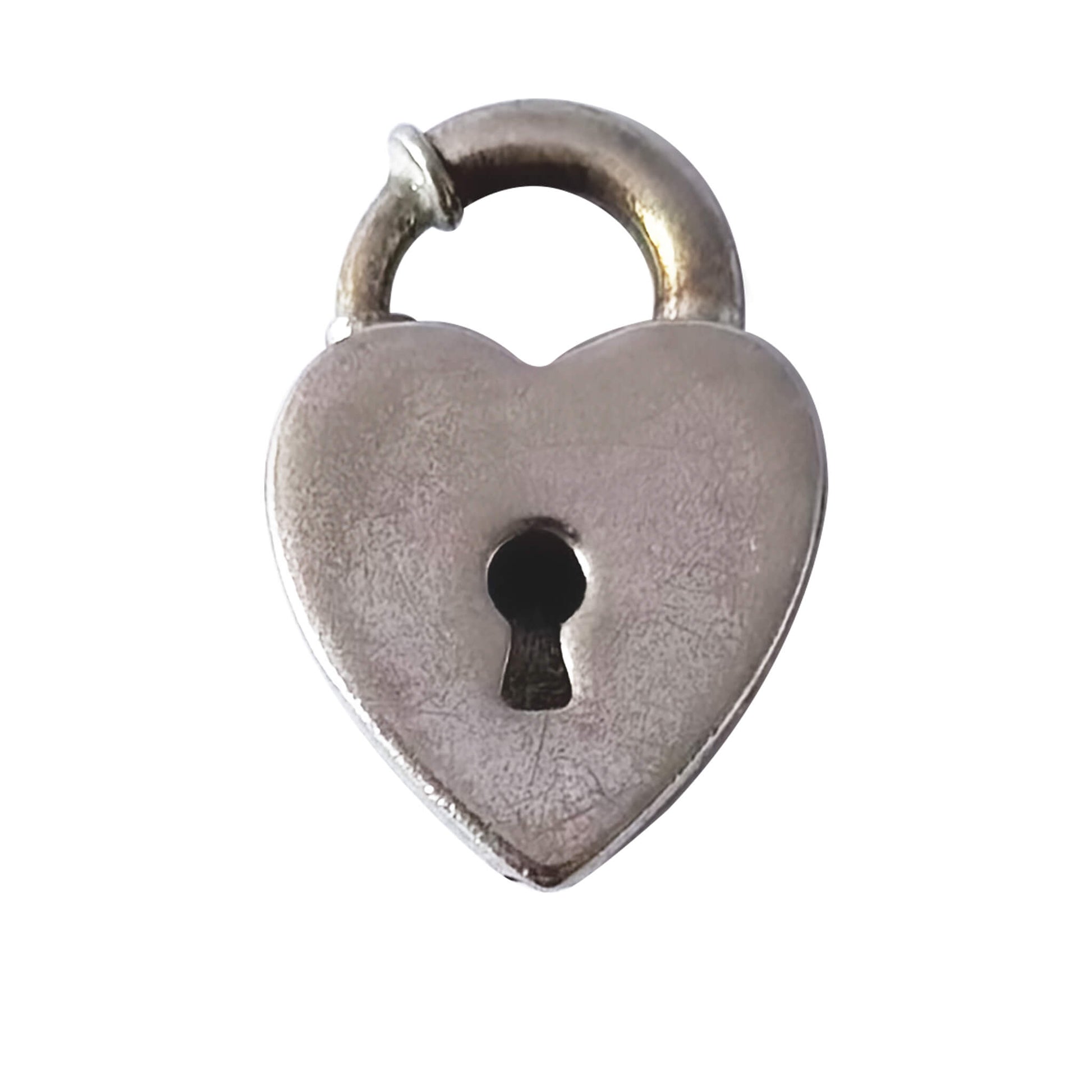 Heart-shaped silver padlock on a white background