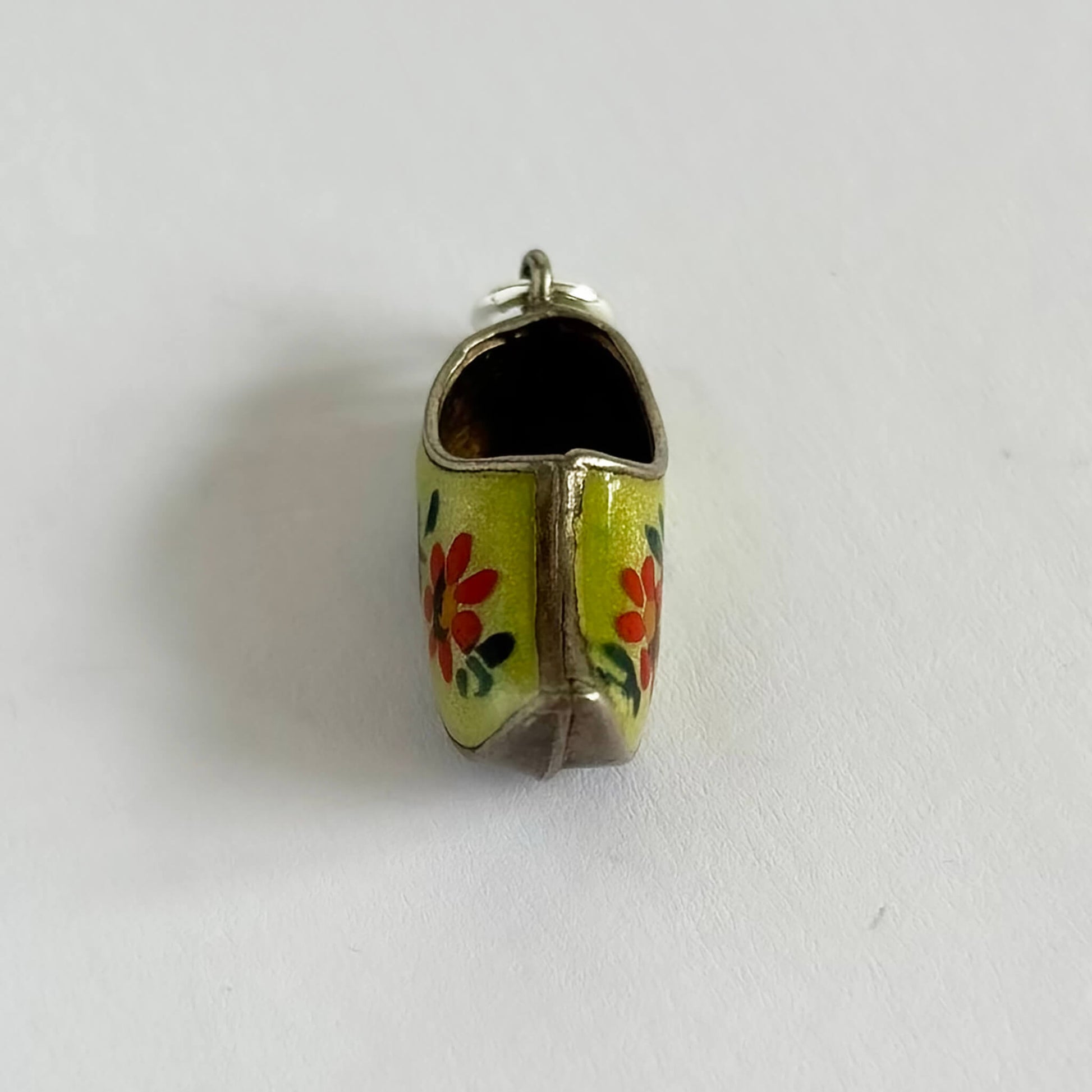 Dutch clog charm in silver and enamel