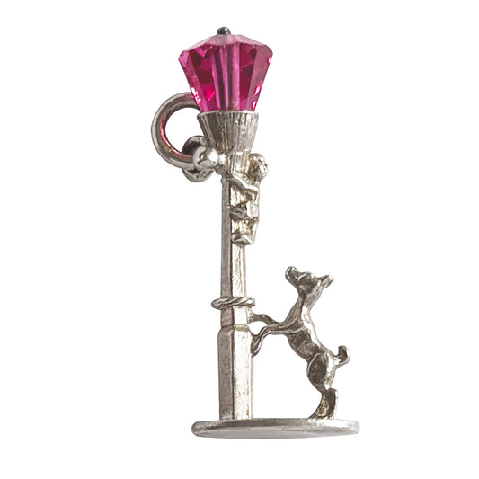 Dog and lamppost charm with pink crystal