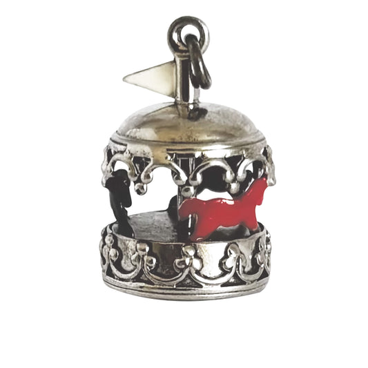 Vintage merry go round charm in sterling silver and enamel
