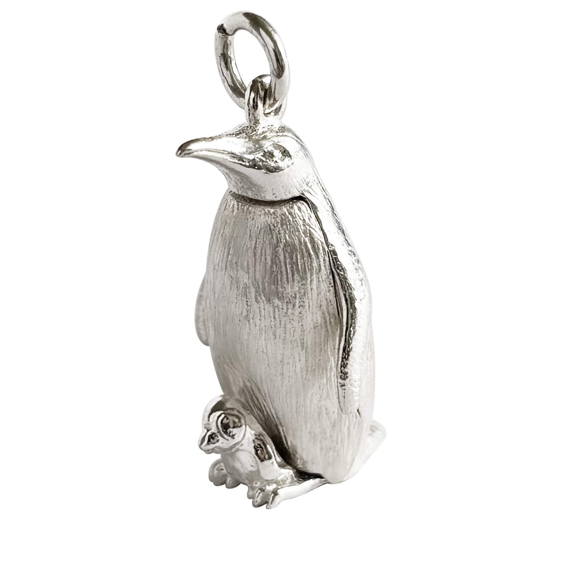 Emperor penguin and chick Charm in sterling silver