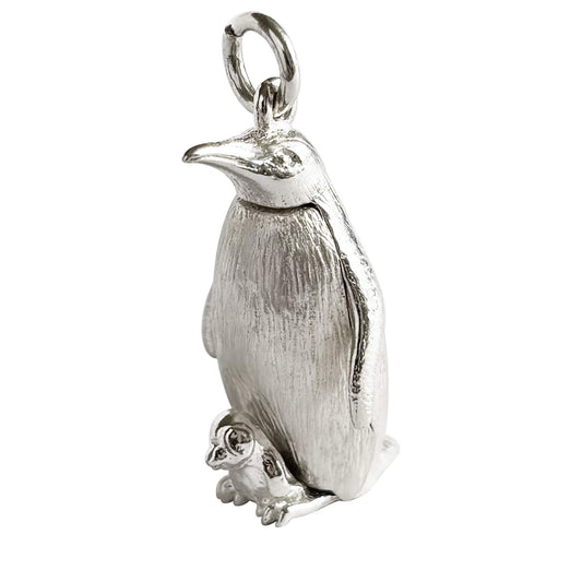 Emperor penguin and chick Charm in sterling silver