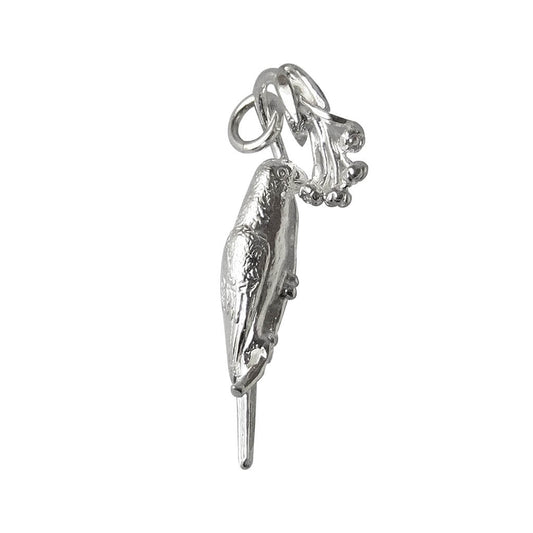 Sterling silver lorikeet charm on white background