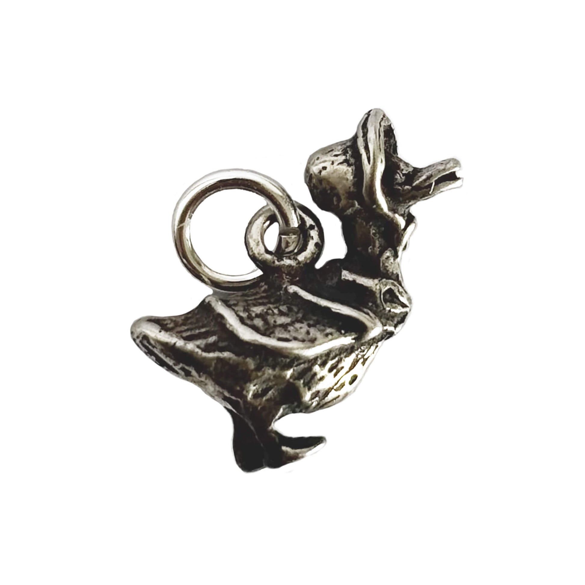 Silver Jemima Puddleduck charm on a white background