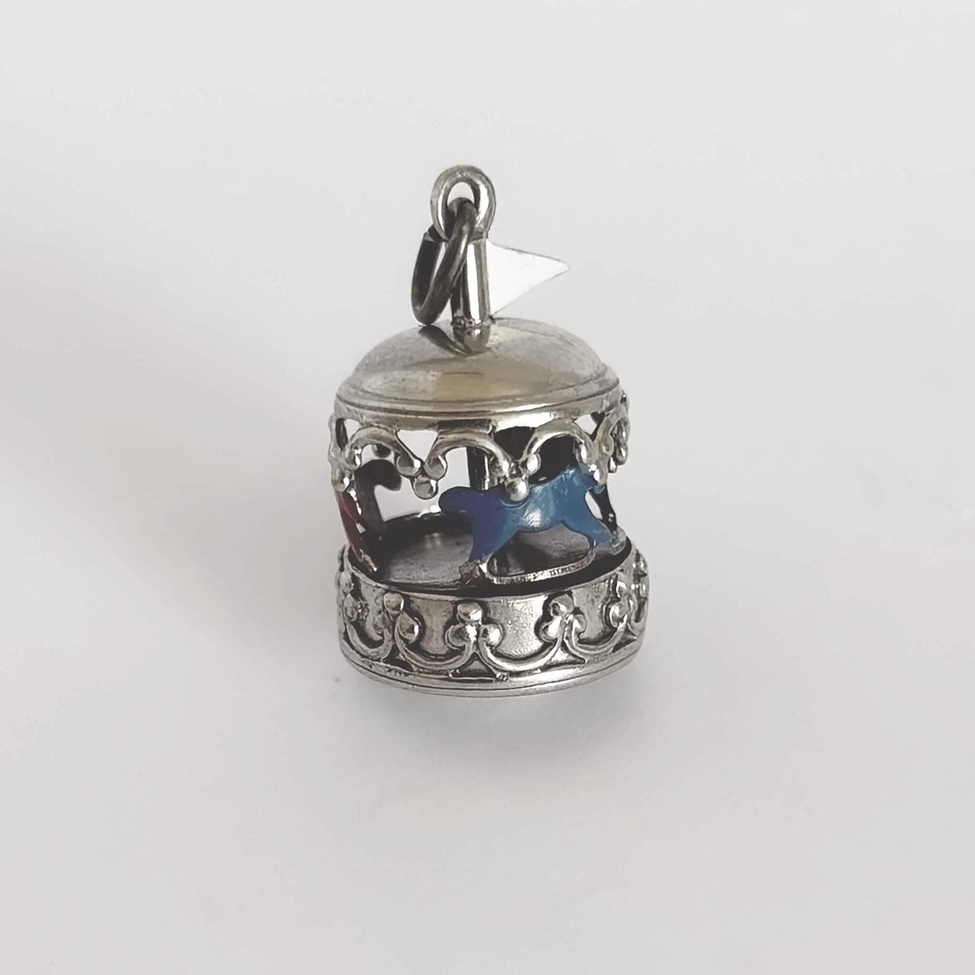 Vintage merry go round charm in sterling silver and enamel